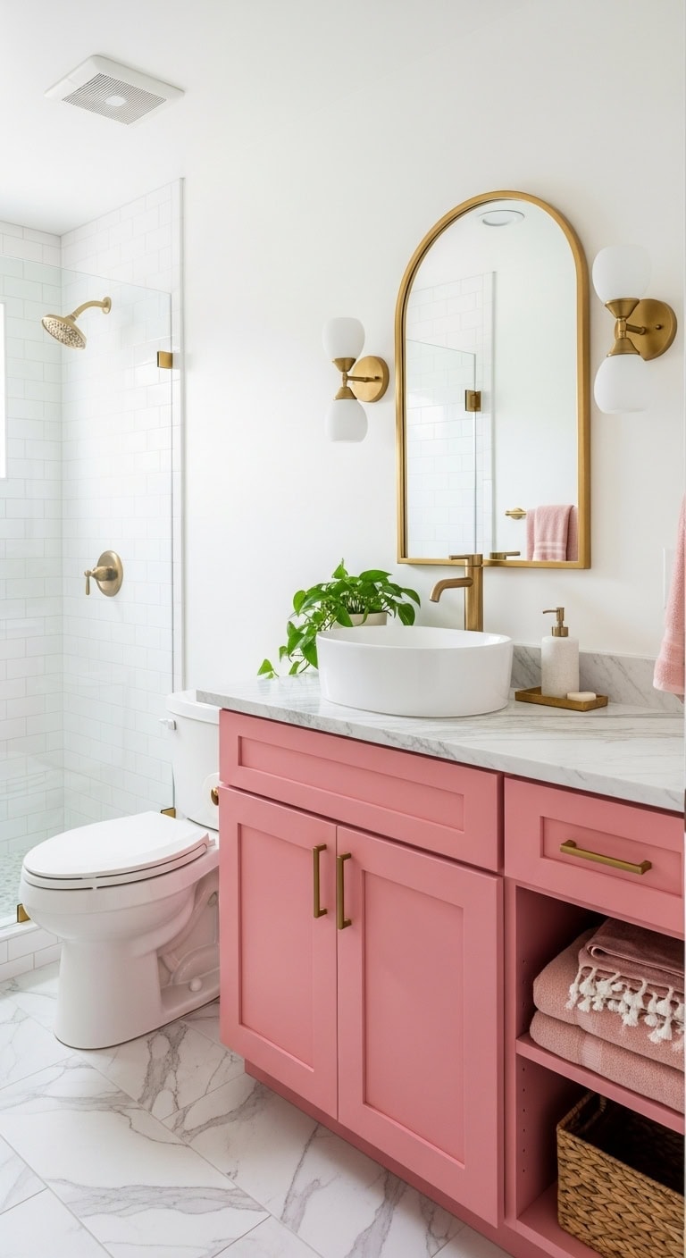 millennial pink vanity with timeless sophistication