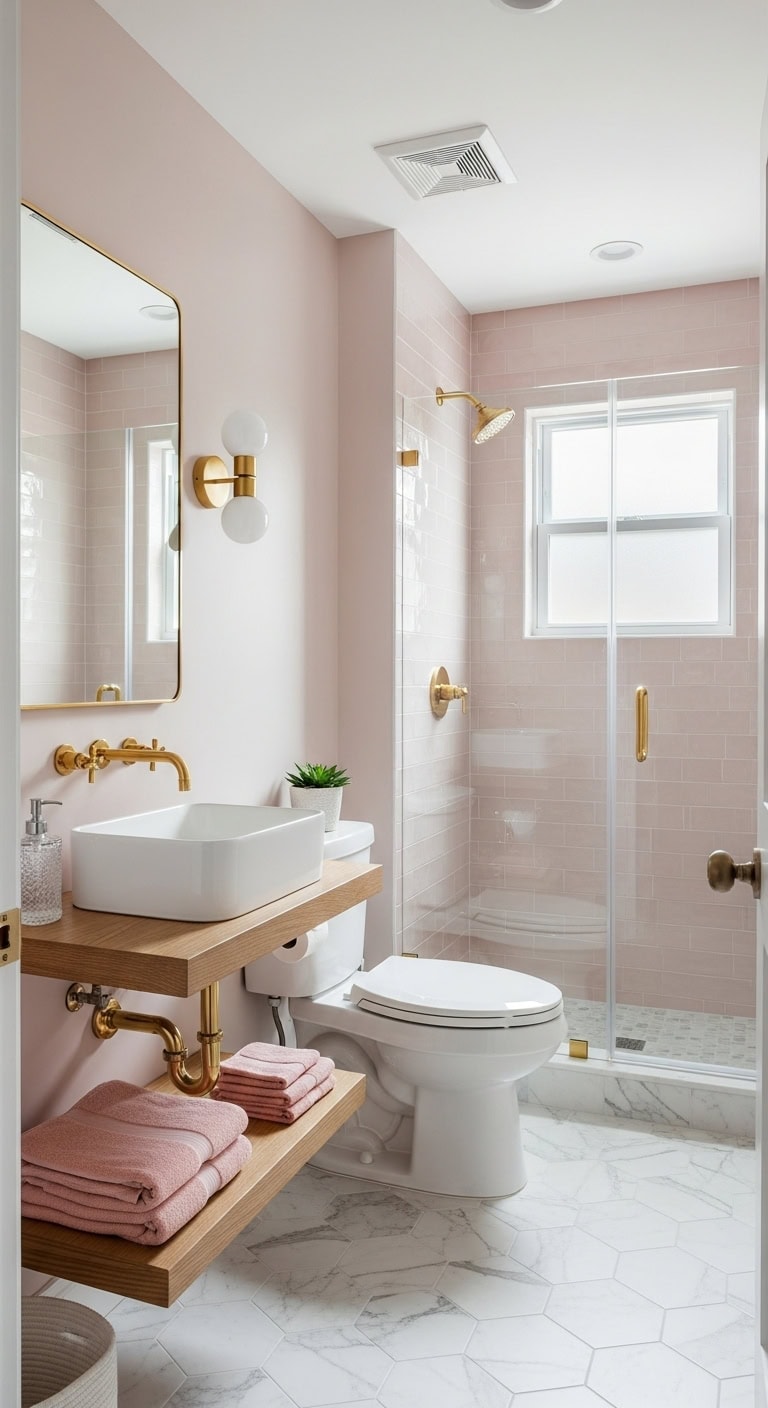 minimalist blush calming accent bathroom