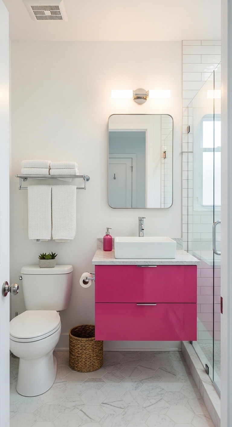 minimalist hot pink bathroom transformation
