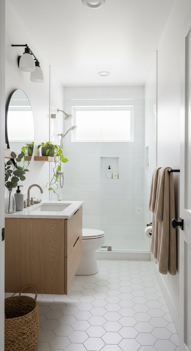 minimalist scandinavian budget friendly bathroom transformation