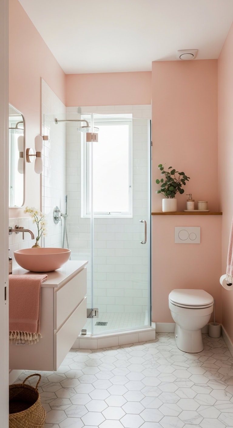 minimalist serene blush bathroom oasis