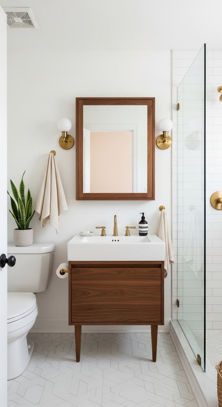 mirrored cabinets expand small bathroom visually