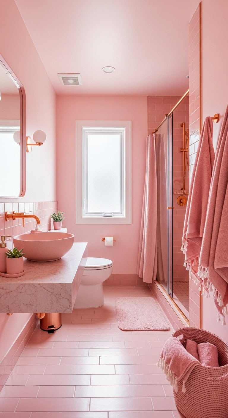 monochromatic blush pink bathroom transformation