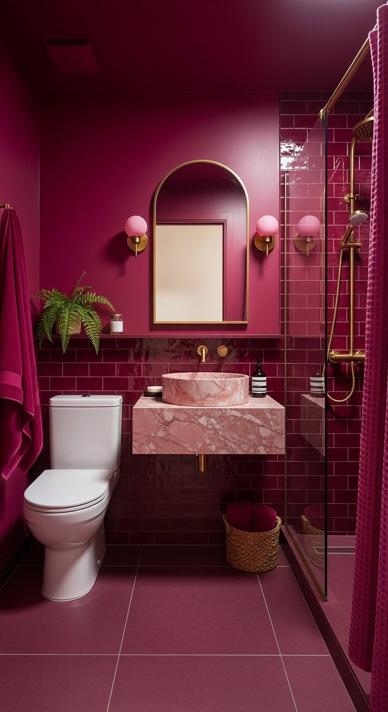 monochromatic magenta total bathroom immersion