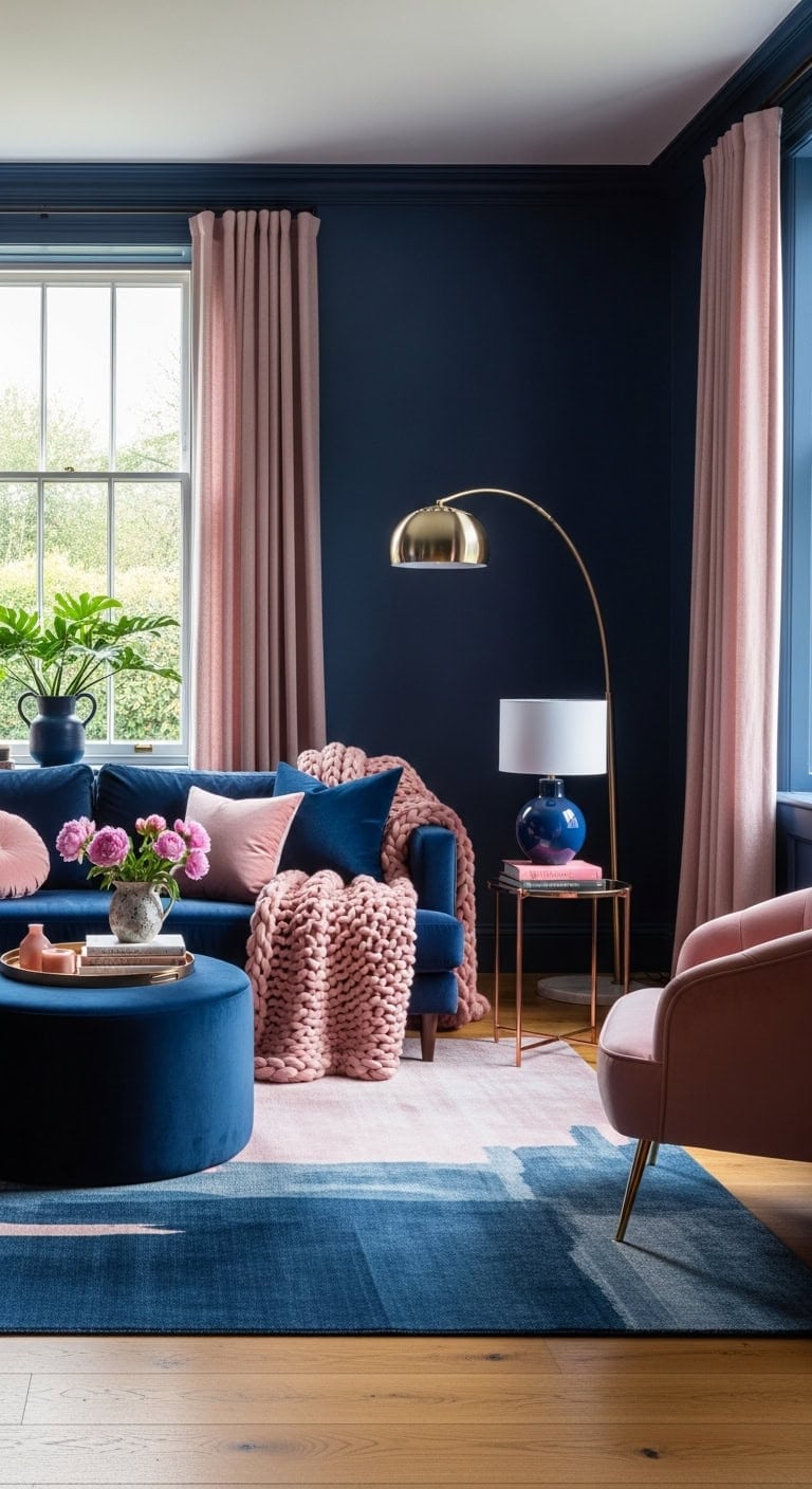 moody blue and blush pink contrasts