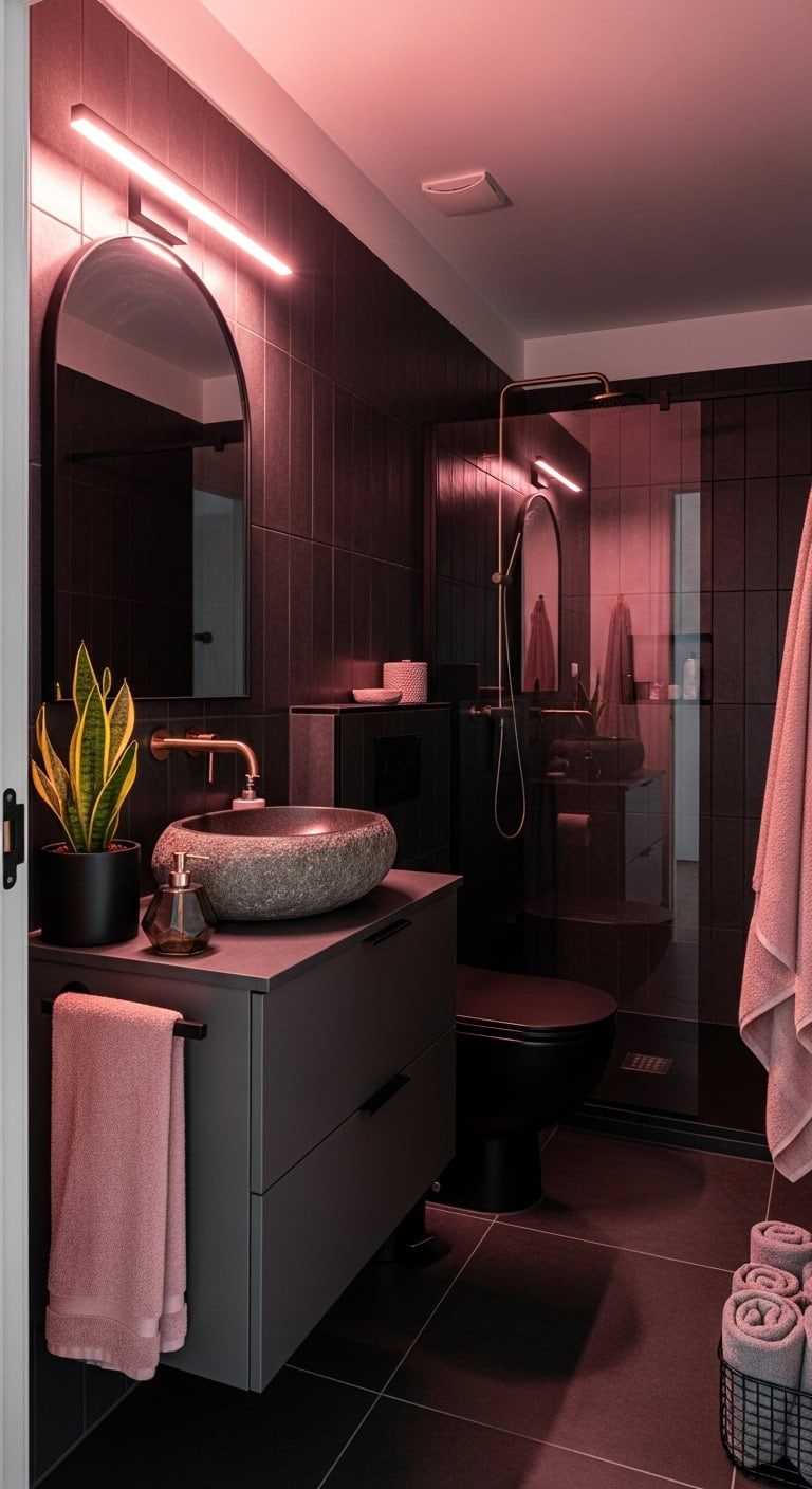 moody dramatic refined spa like bathroom