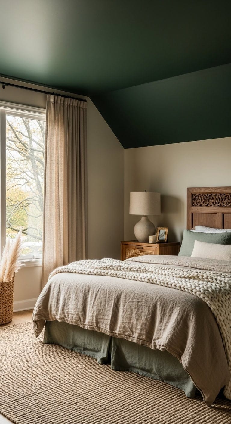 moody forest ceiling warm neutral walls