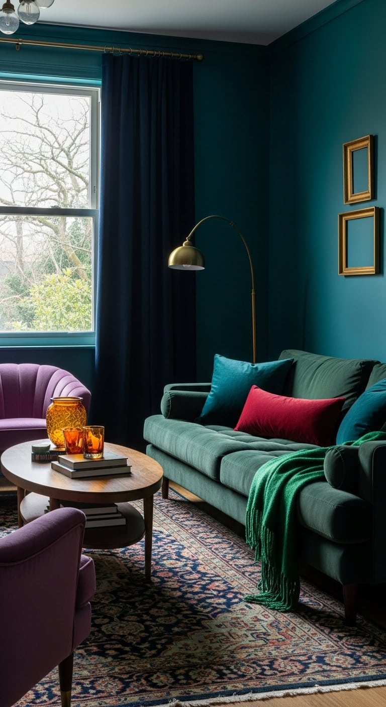 moody luxurious jewel toned living room sanctuary