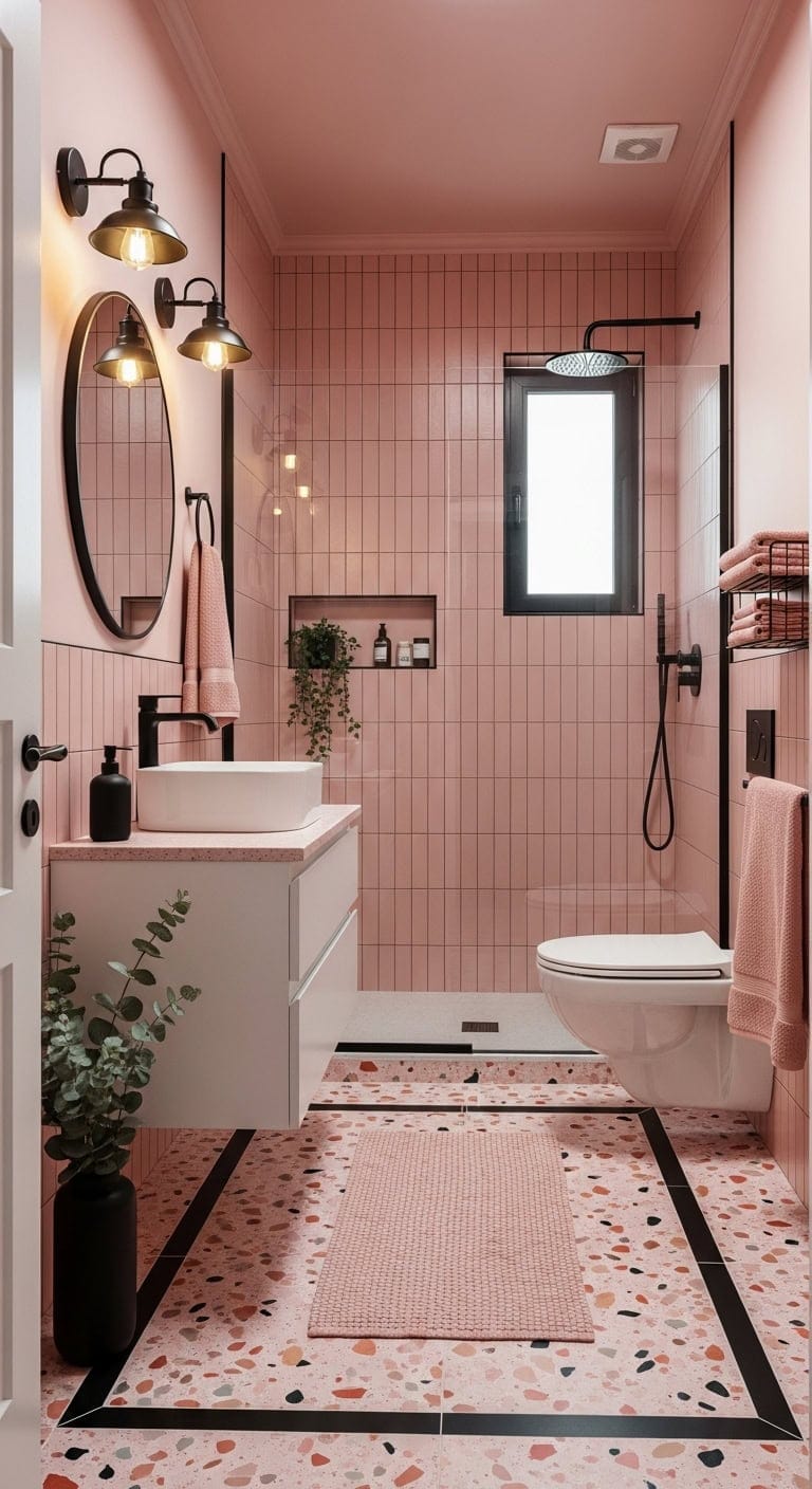 moody pink terrazzo dramatic contrast