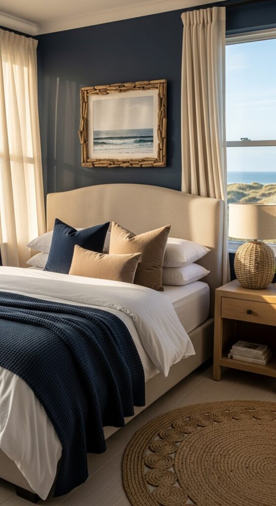 23 Navy Blue and Beige Bedroom Ideas That Feel Nautical and Chic