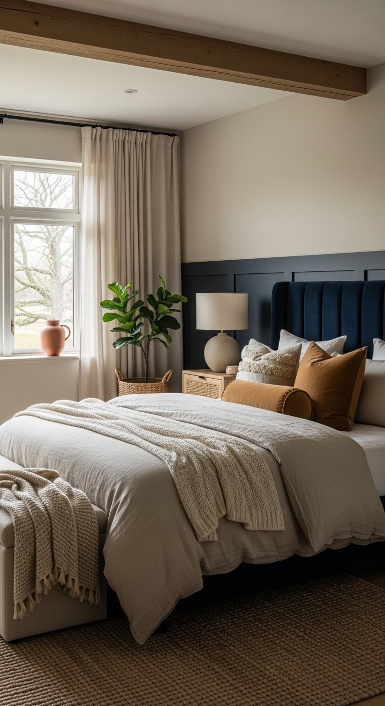 neutral haven anchored by navy focal