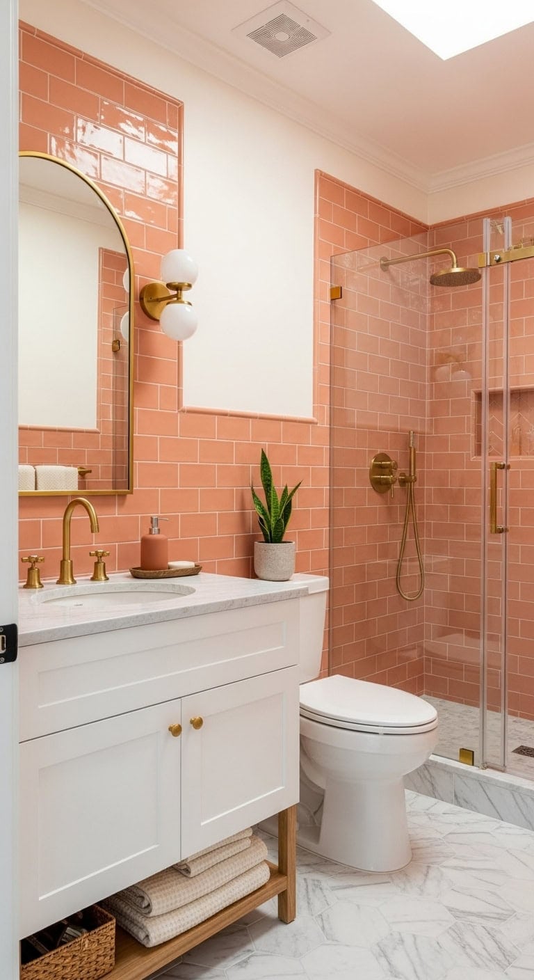 nostalgic modern peach bathroom aesthetic