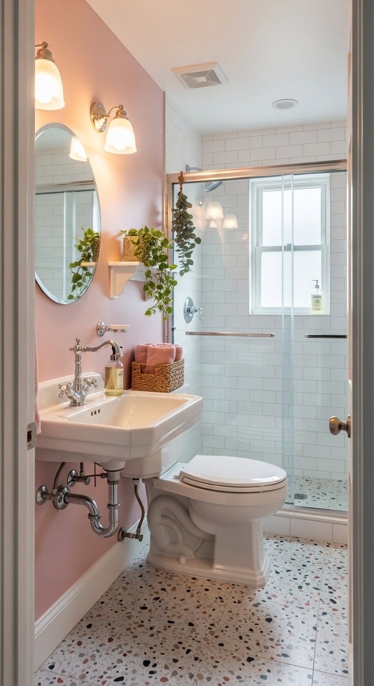 nostalgic retro pink terrazzo flooring