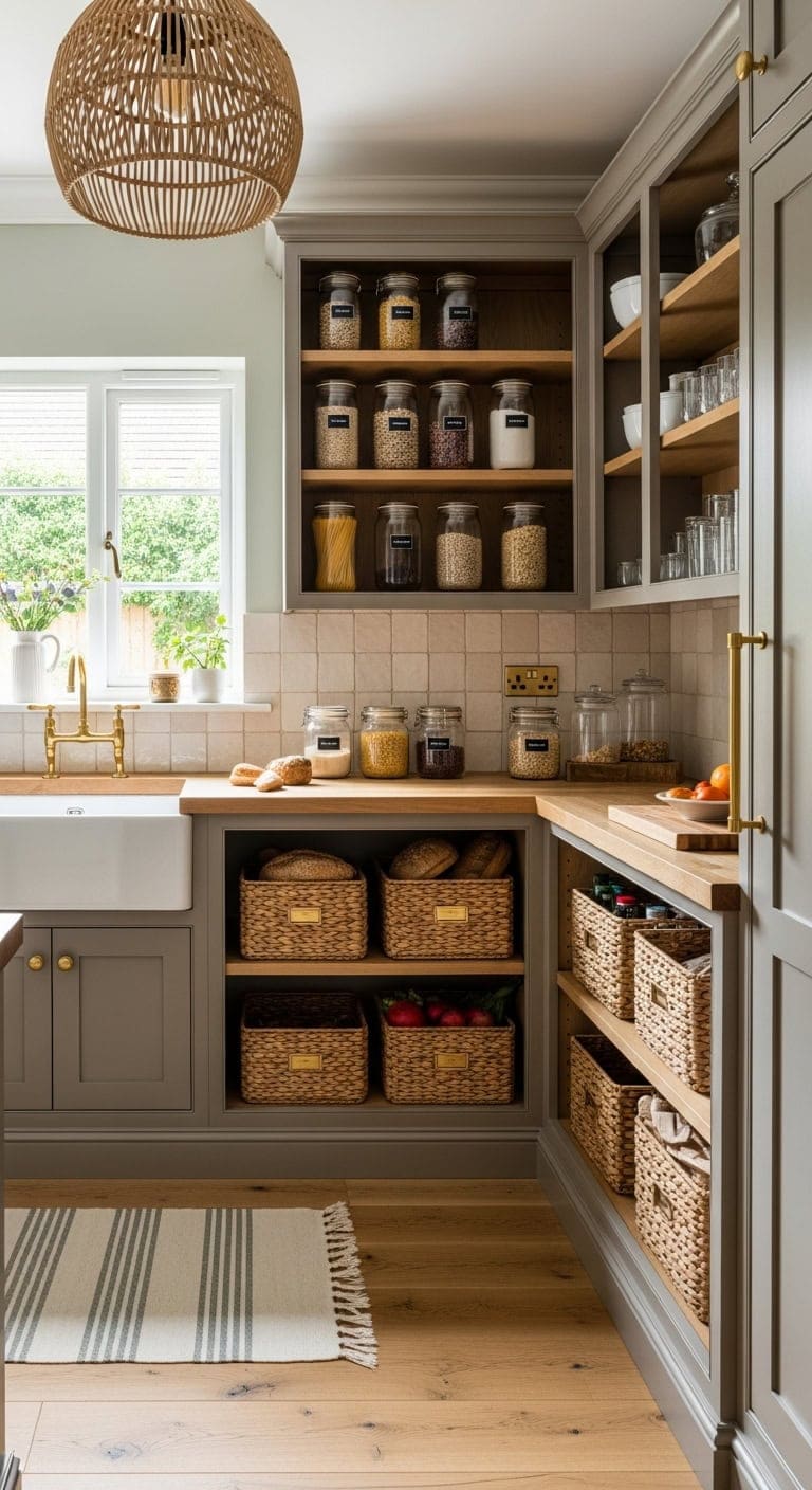 open pantry organized dry goods