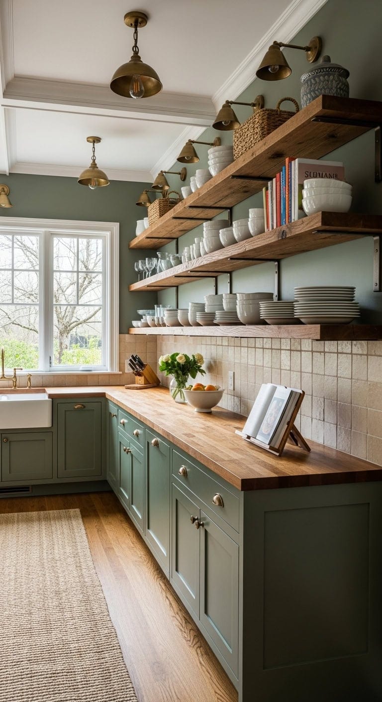 open shelves display essentials