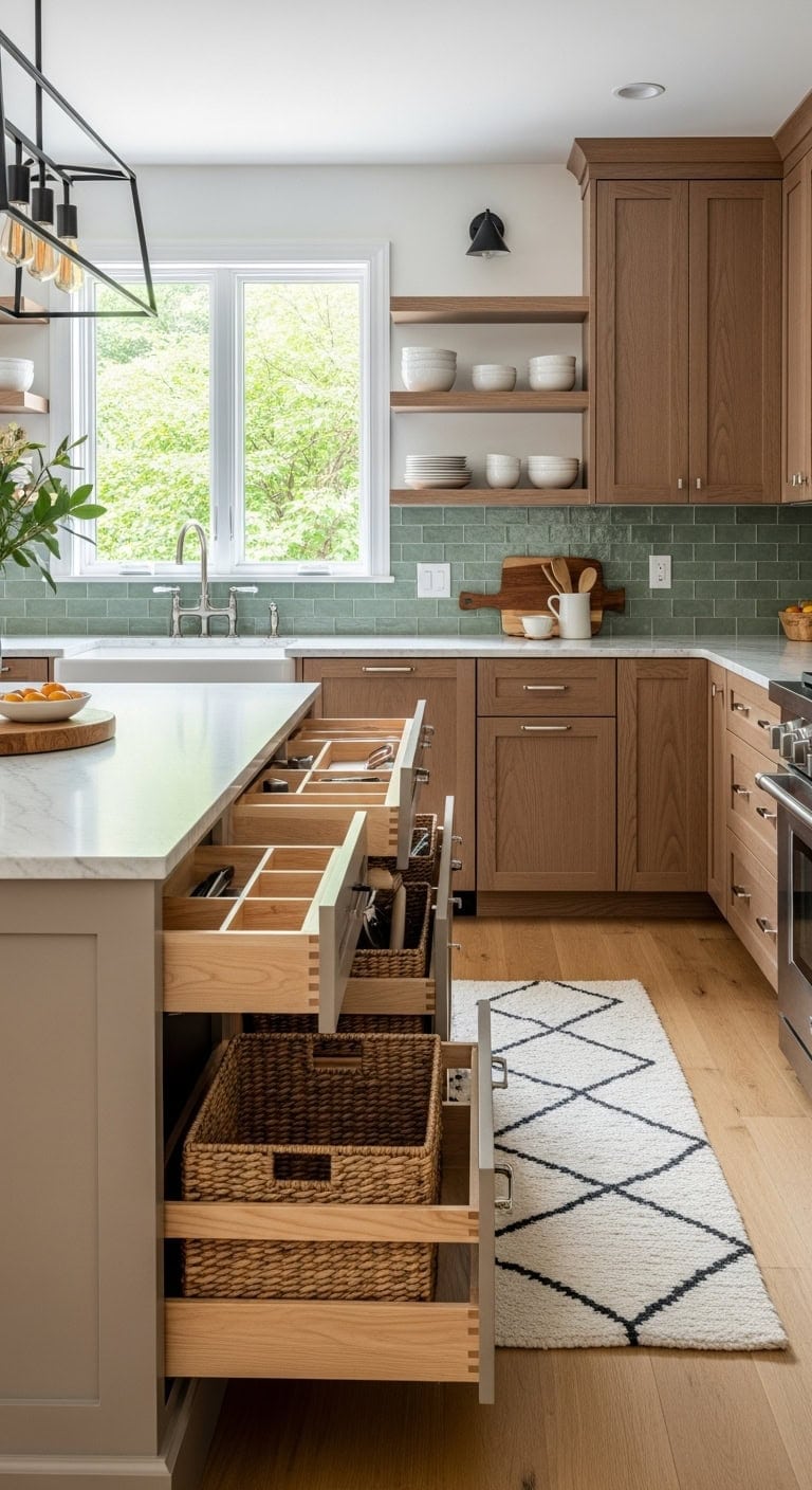 organized kitchen island storage solution