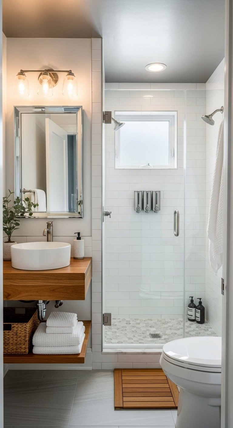 organized minimalist spa like streamlined bathroom