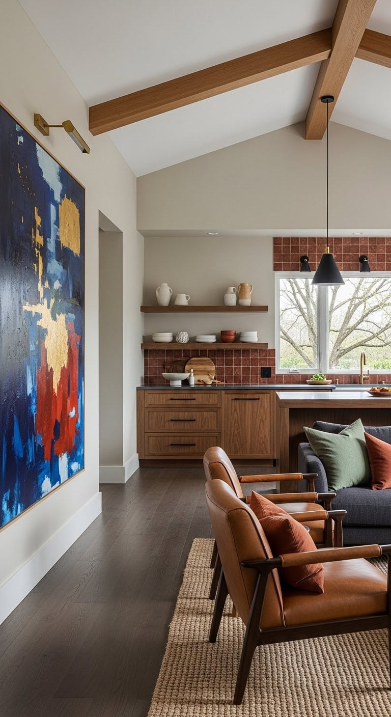 oversized artwork anchors open concept space