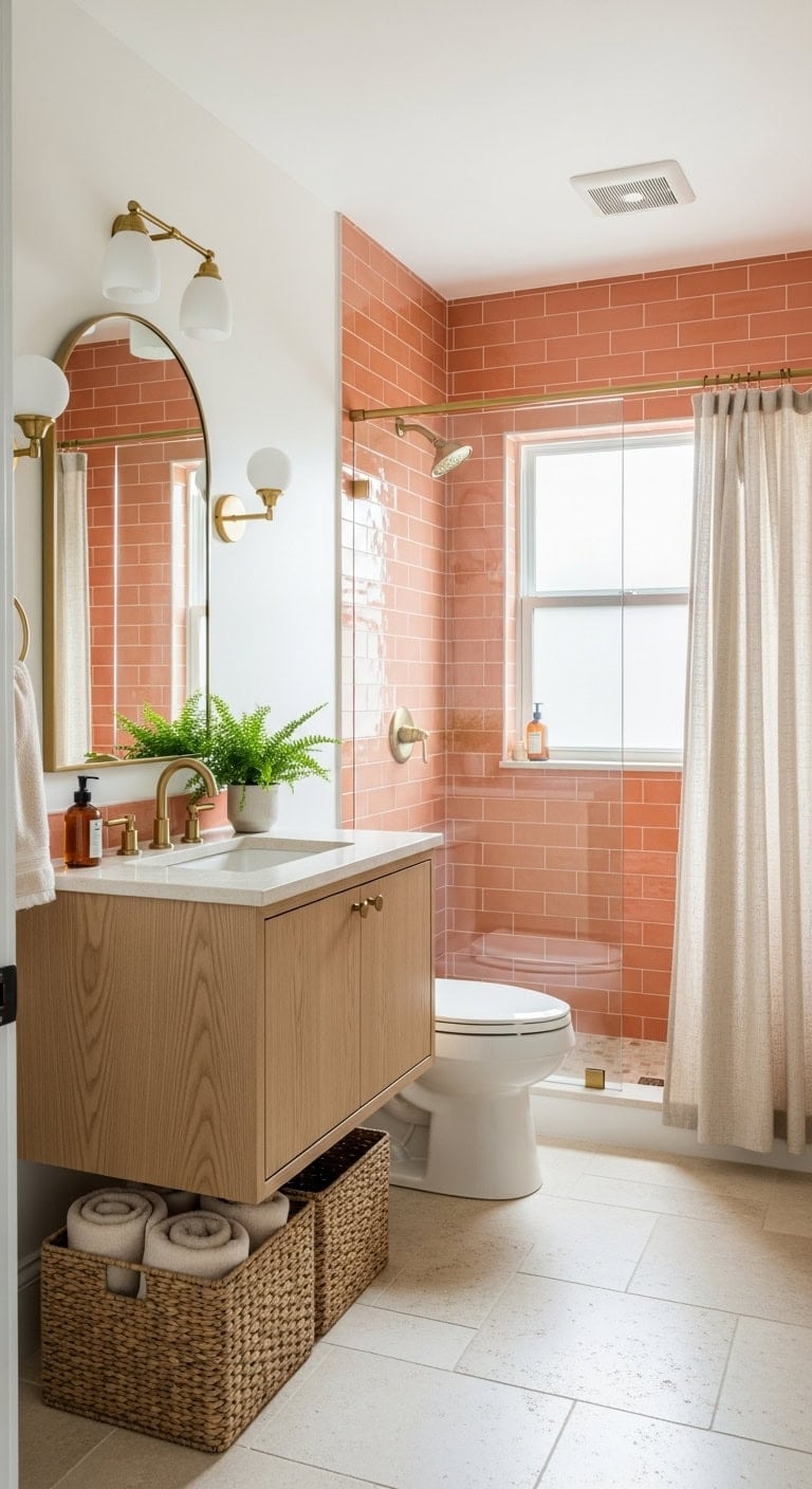 peach tile bathroom design comeback