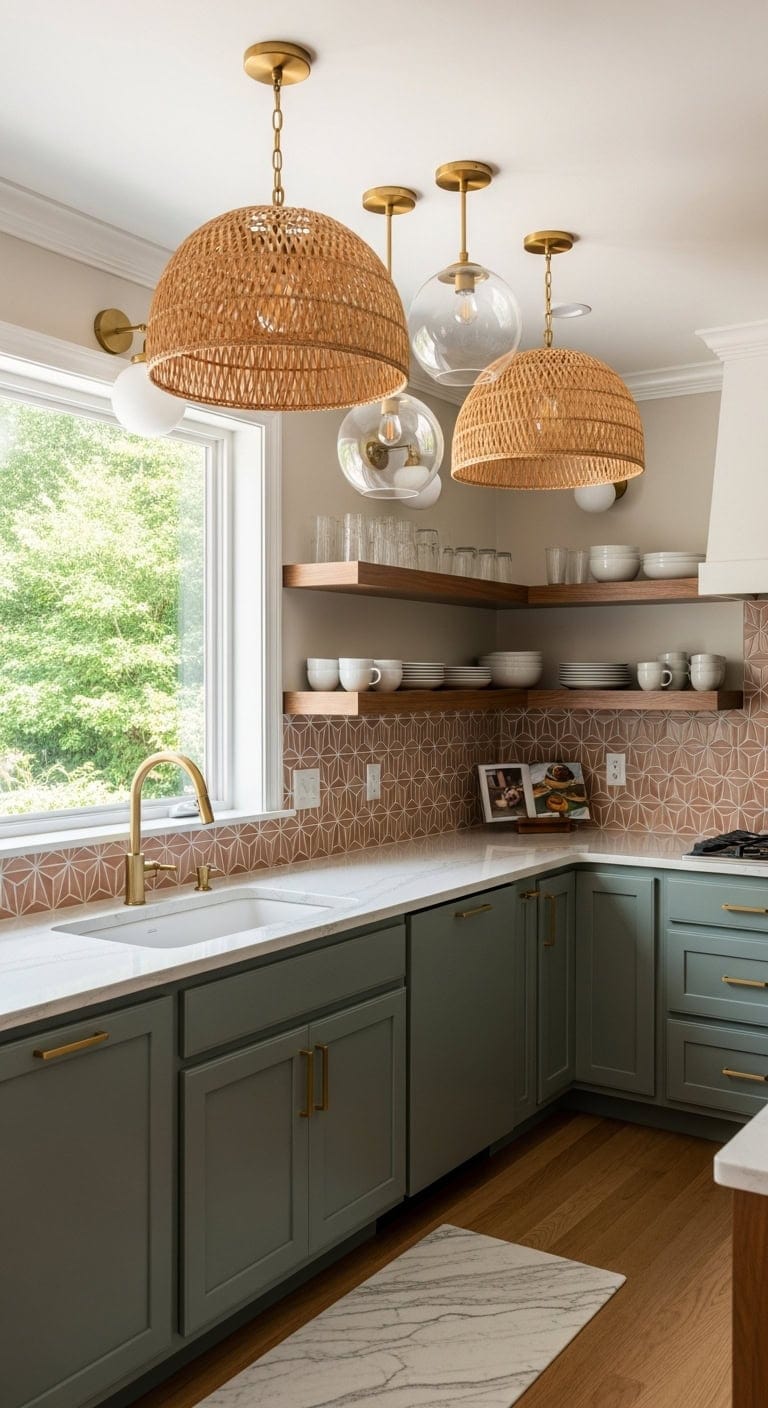 pendant lights visually define open kitchen