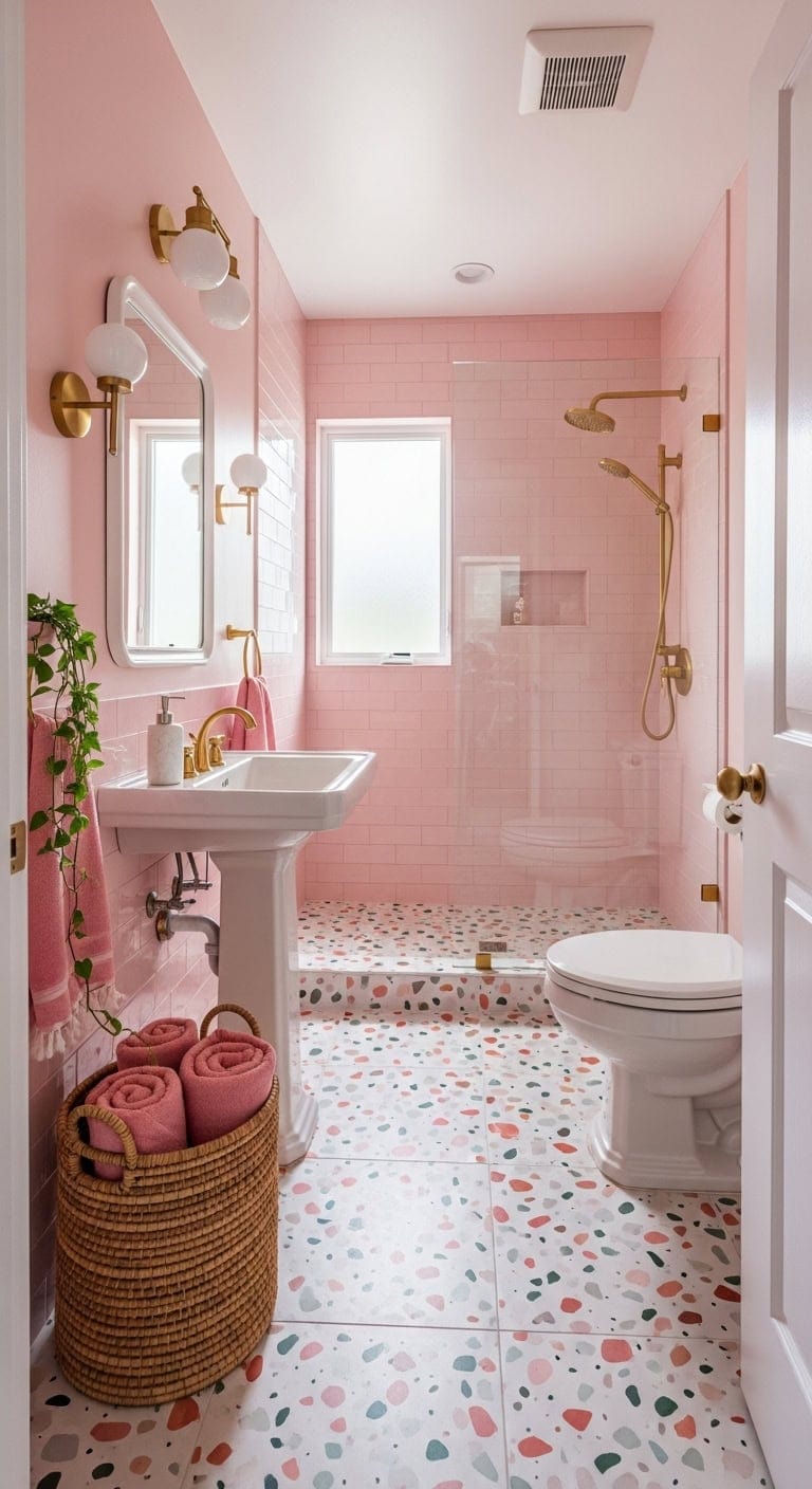playful terrazzo bathroom transformation