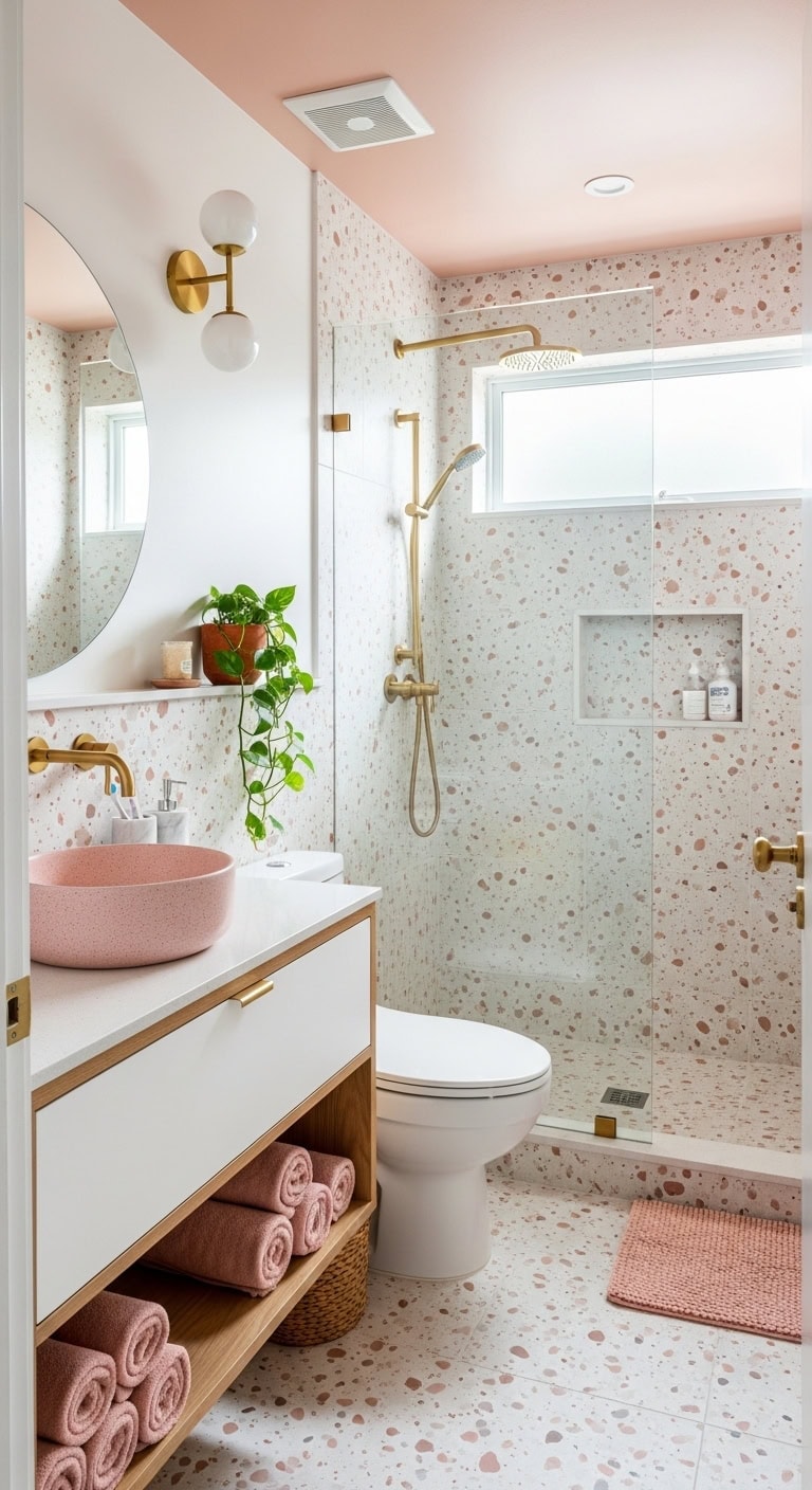playful yet polished terrazzo bathroom retreat
