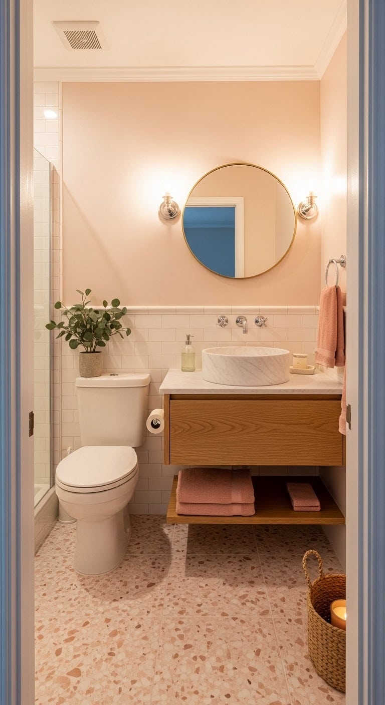 playful yet sophisticated terrazzo bathroom flooring