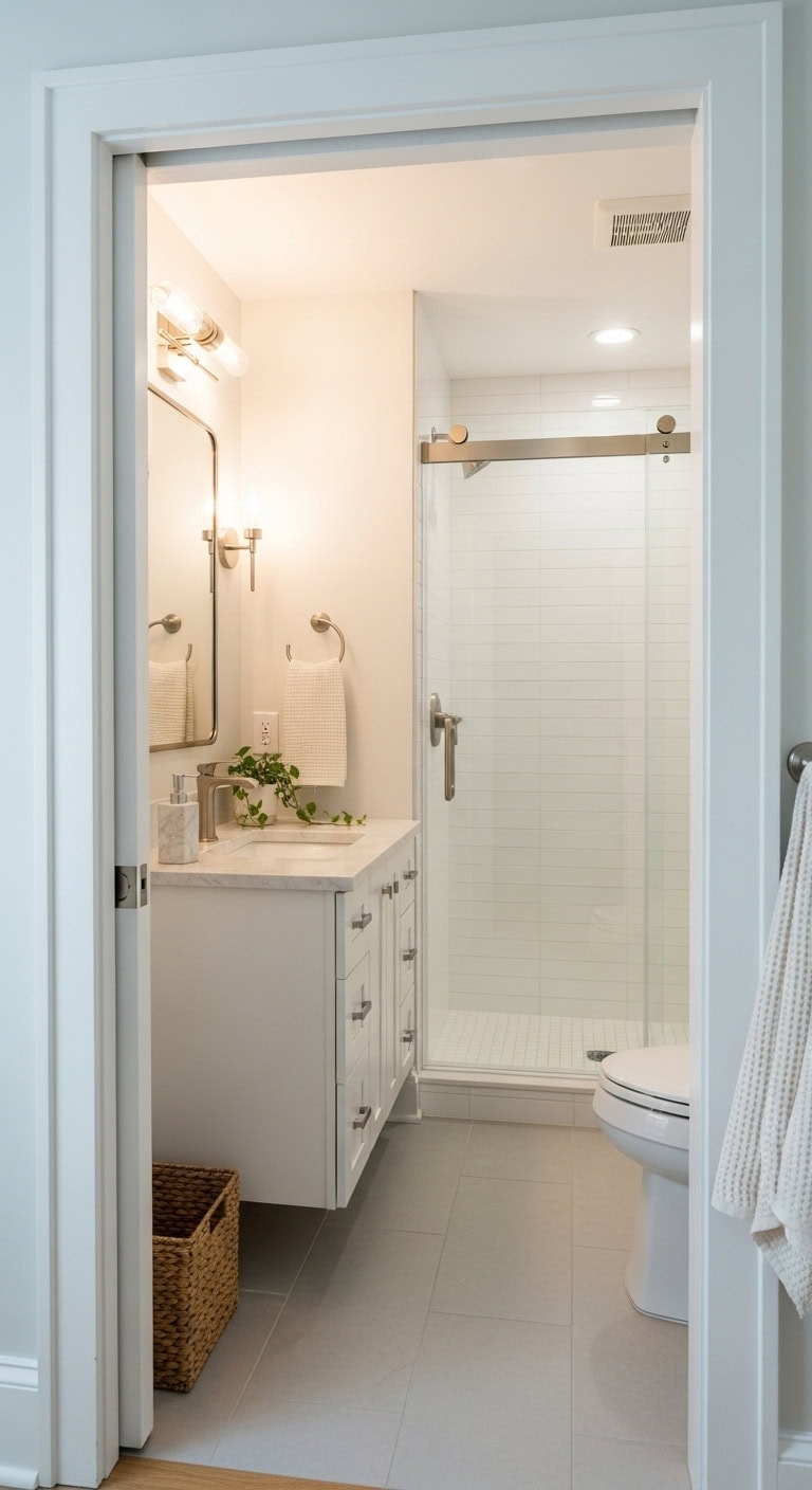 pocket door space saving bathroom transformation