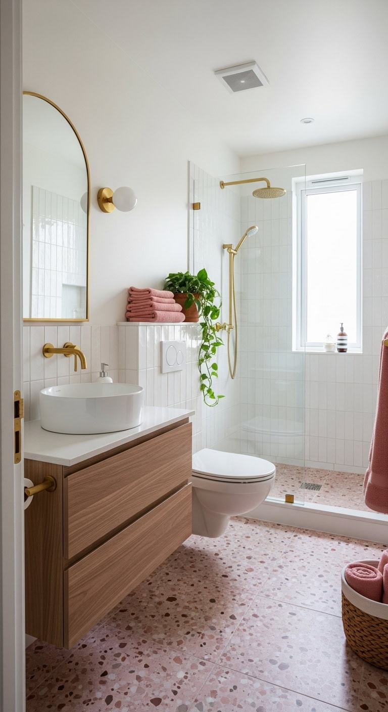 refined terrazzo and warm brass