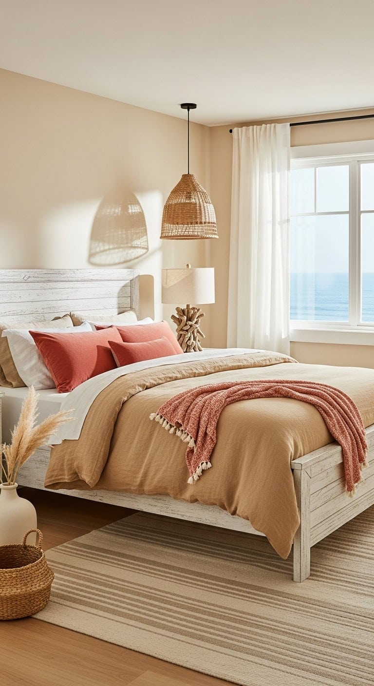 relaxed coastal beige coral bedroom