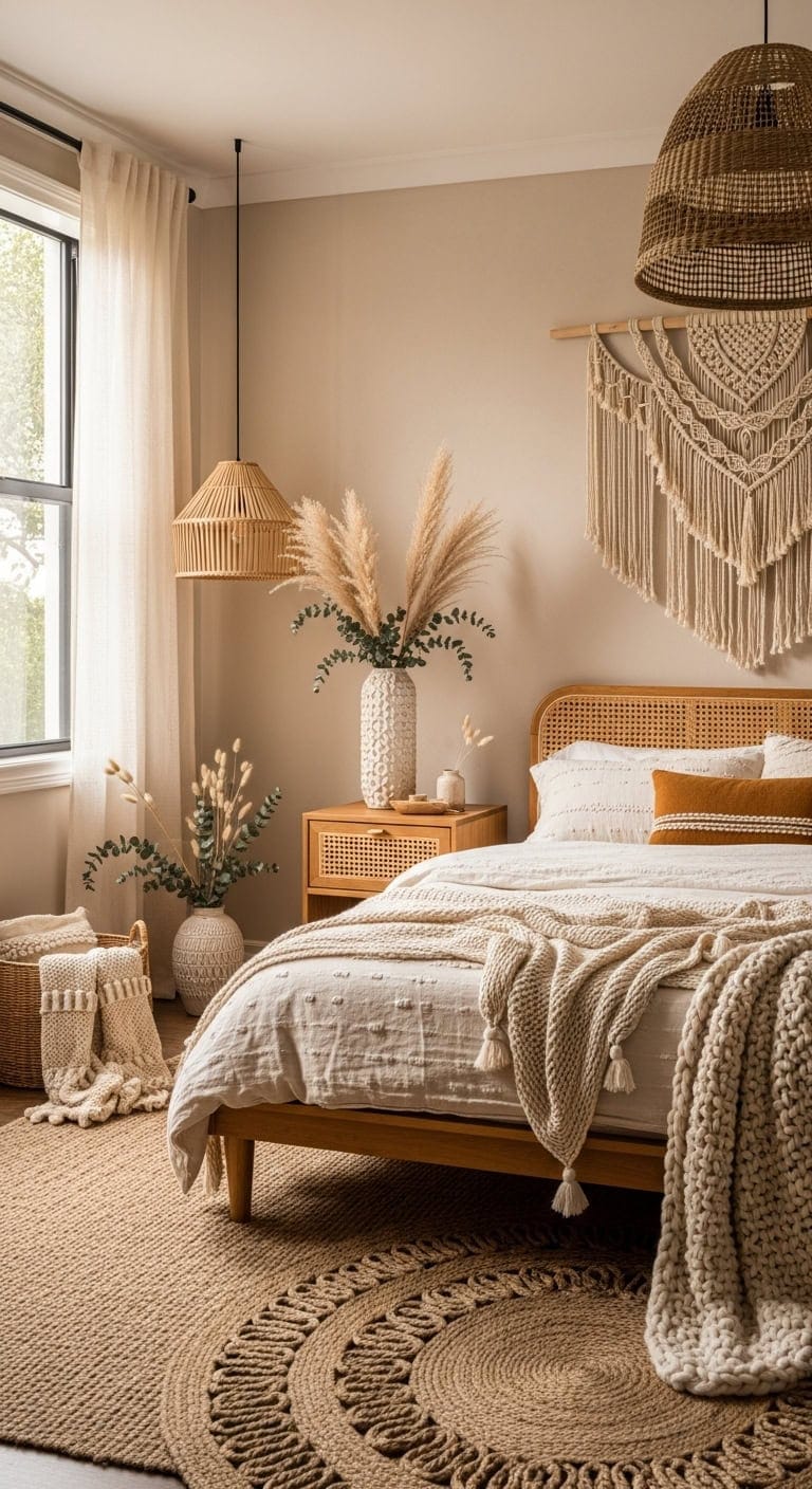relaxed earthy bohemian bedroom design
