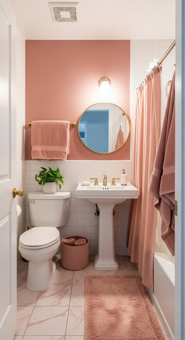 renter friendly dusty pink bathroom transformation