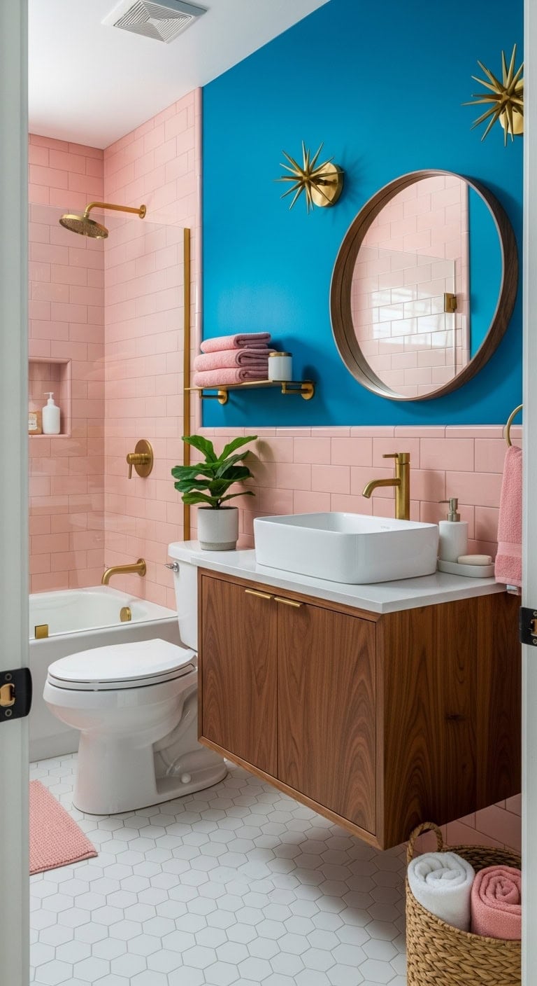 retro chic bathroom transformation inspiration