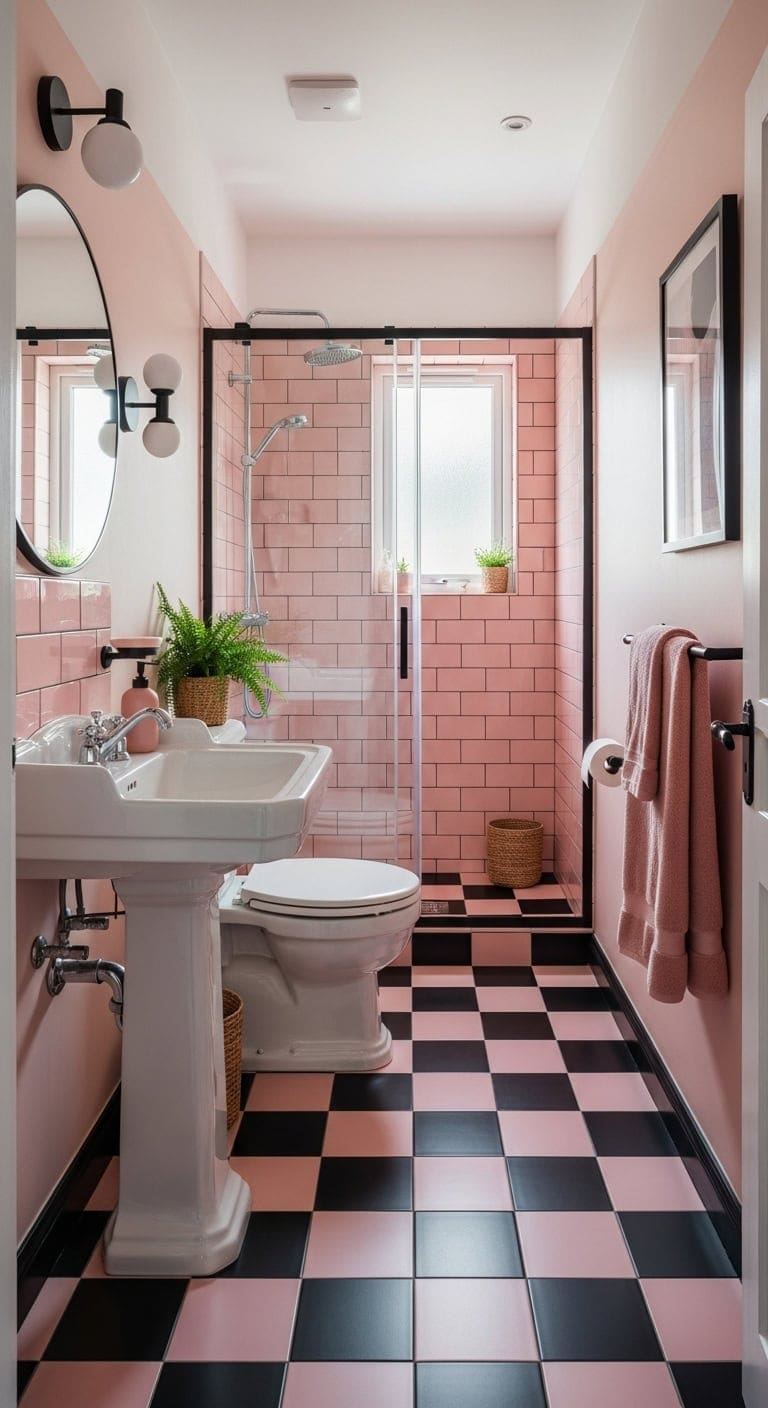 retro inspired checkerboard bathroom charm