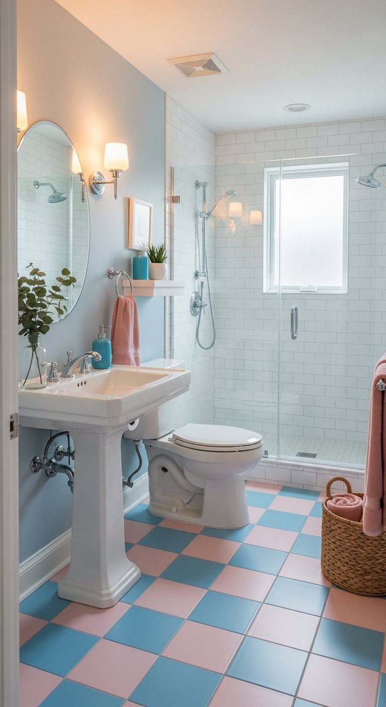 retro meets modern checkerboard bathroom transformation