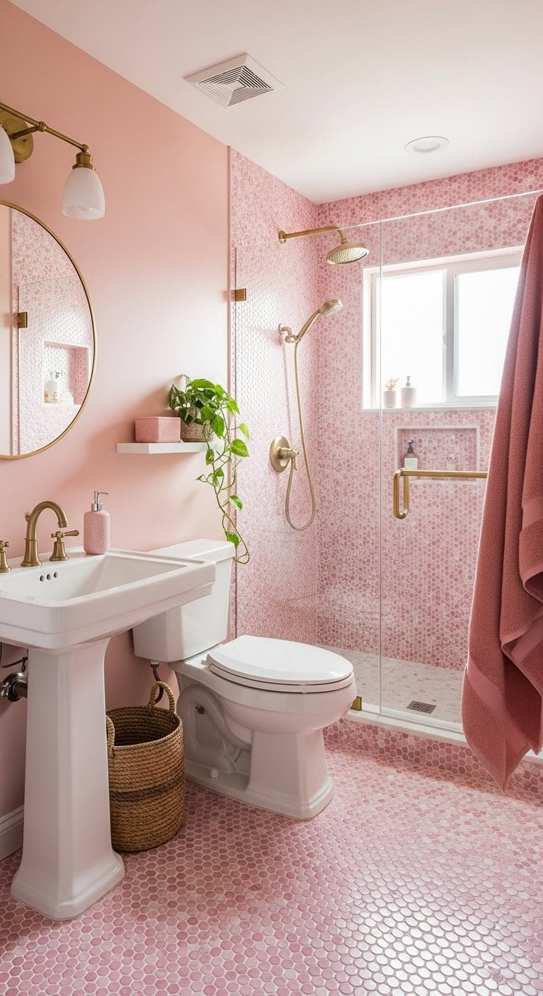 retro modern pink penny tile charm