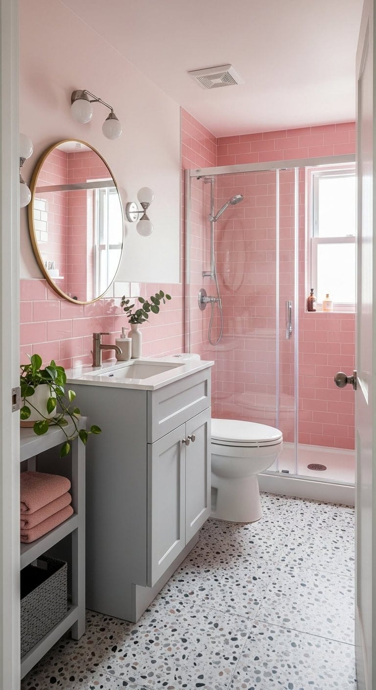 retro modern pink tile terrazzo pairing
