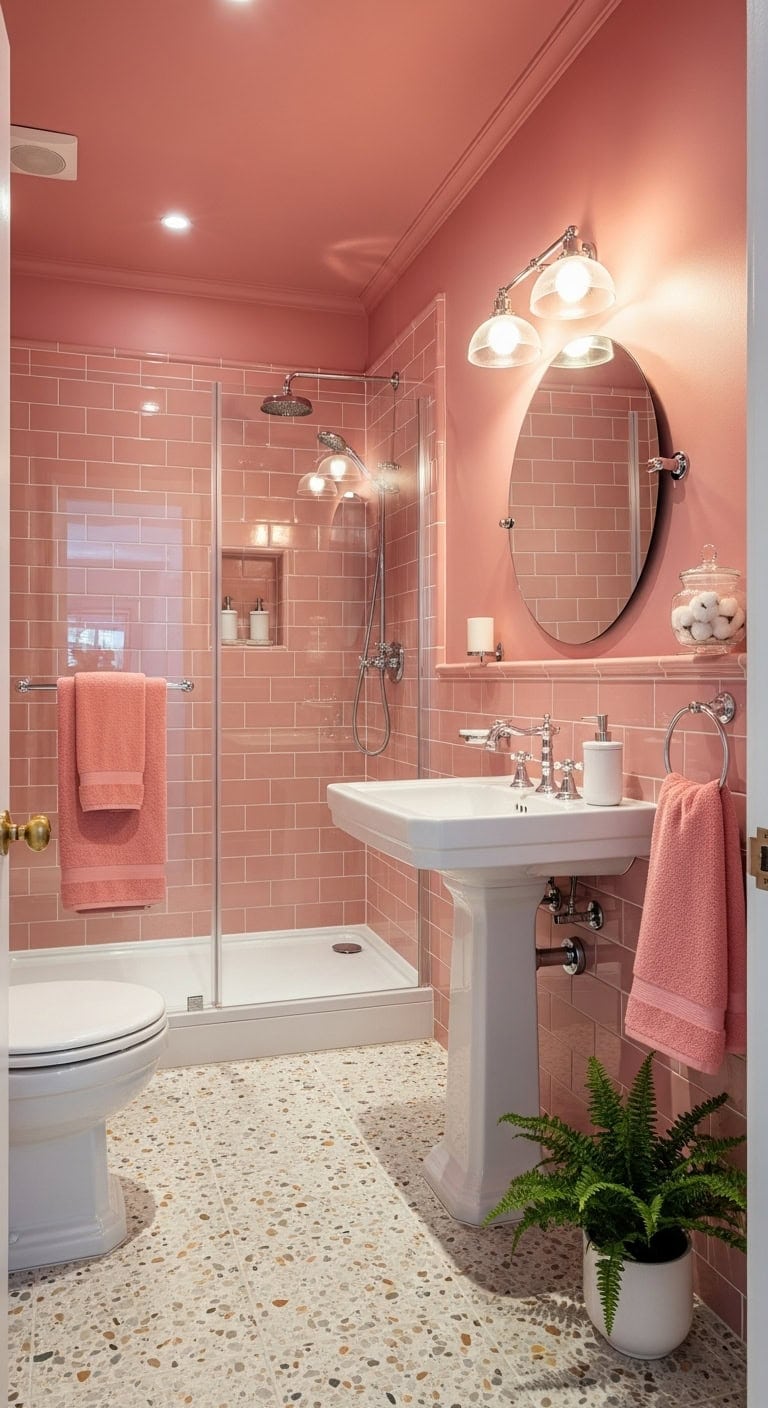 retro pink bathroom glamour transformation