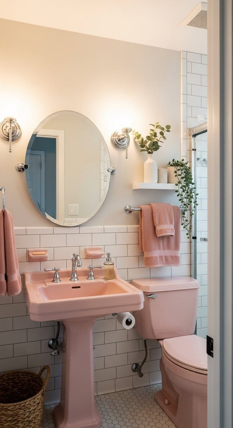 retro pink vintage bathroom aesthetic
