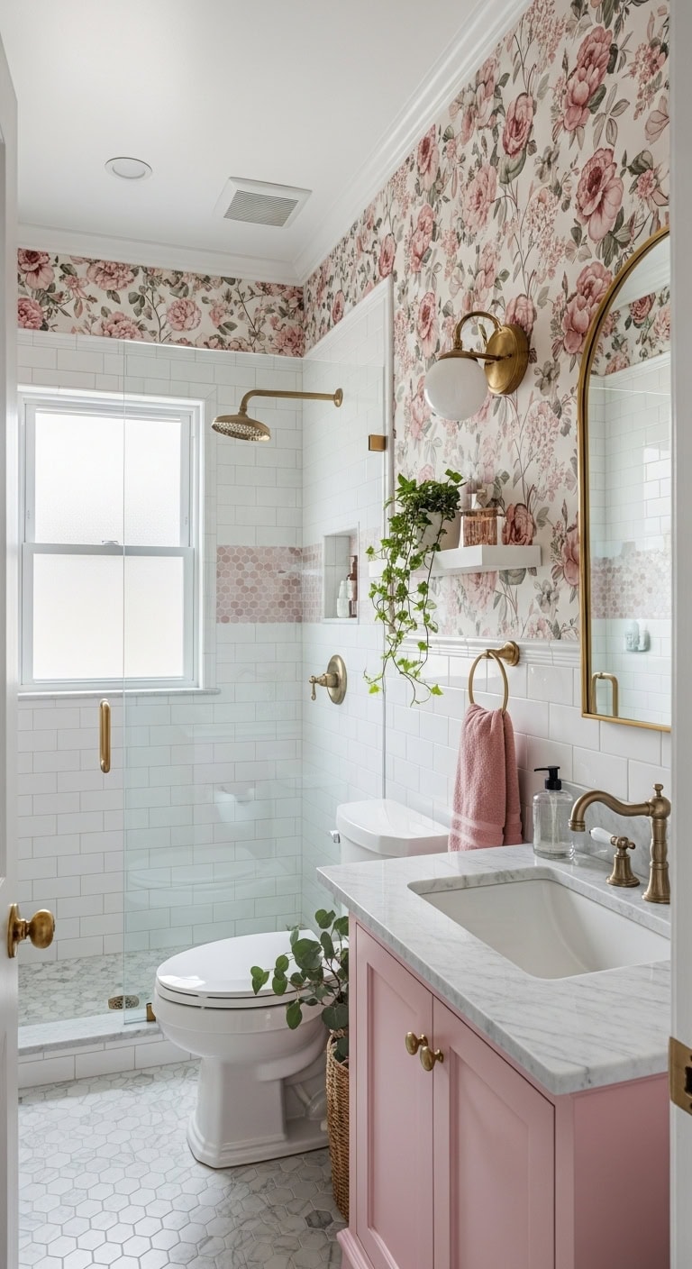 romantic feminine garden inspired bathroom transformation