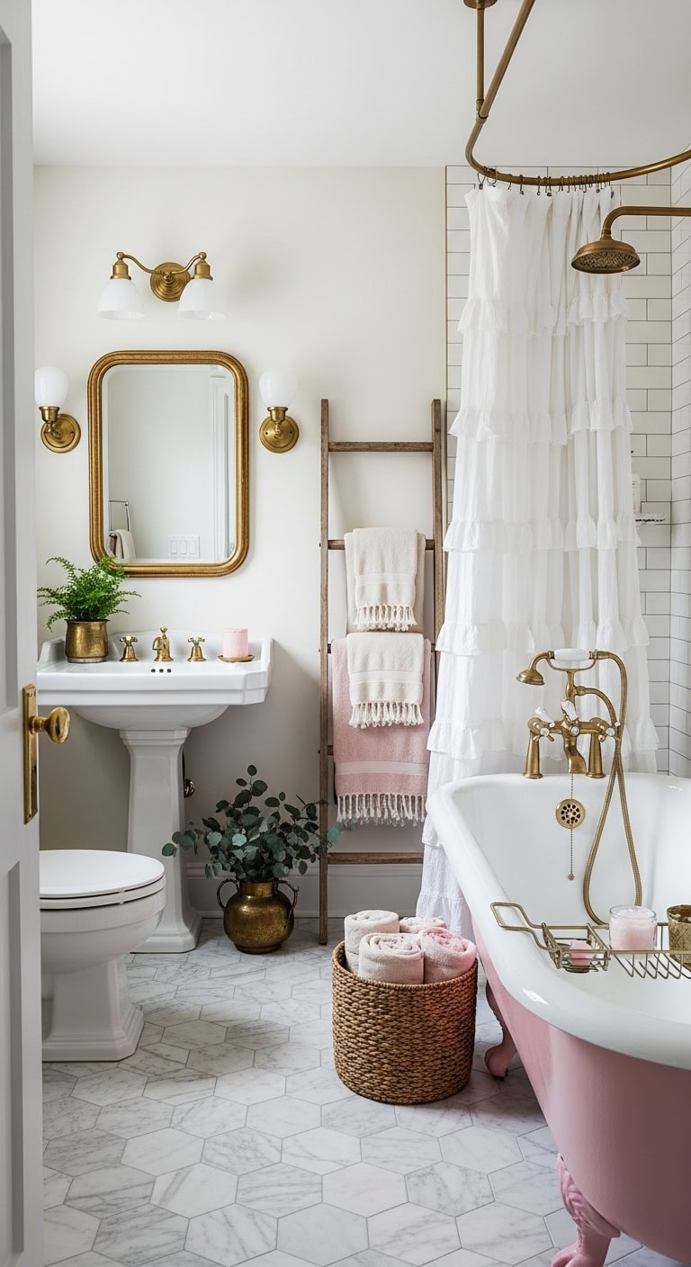 romantic vintage pink bathtub centerpiece