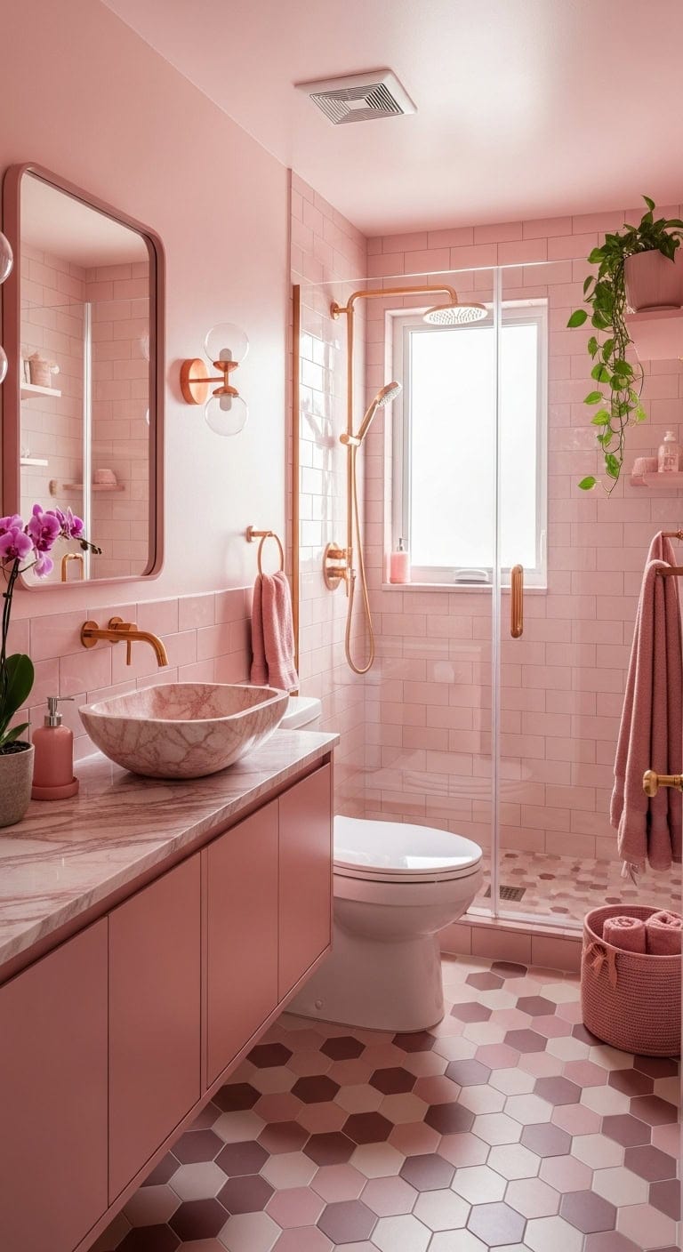 rosy sophisticated monochromatic bathroom design
