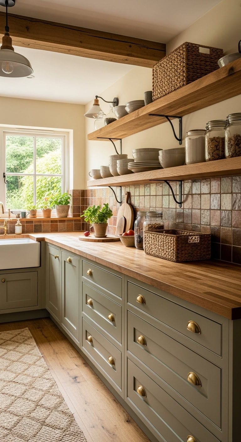 rustic and refined butcher block shelves
