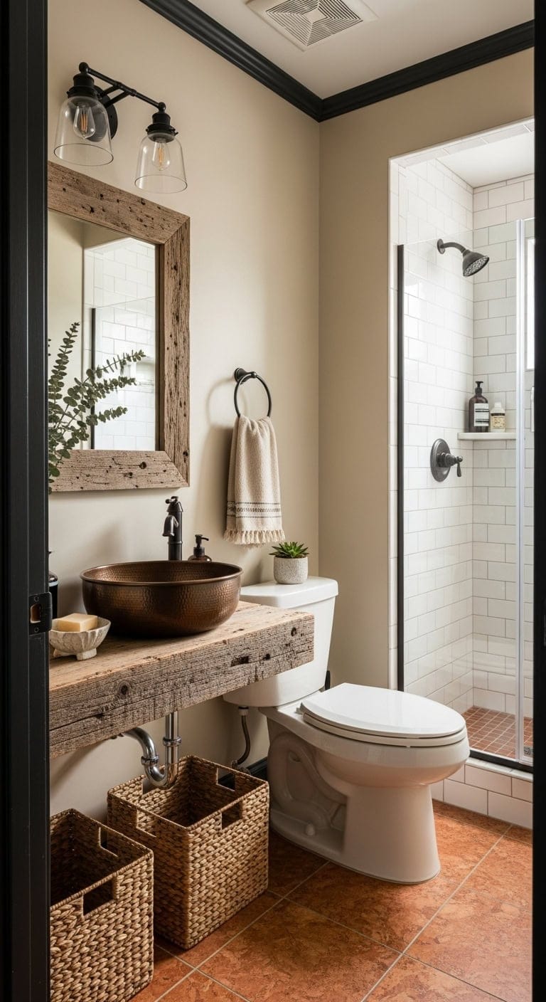 rustic compact vessel sink bathroom