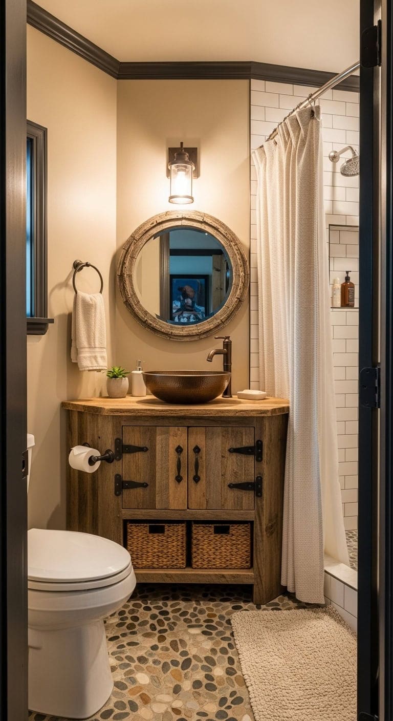 rustic cozy charming compact bathroom