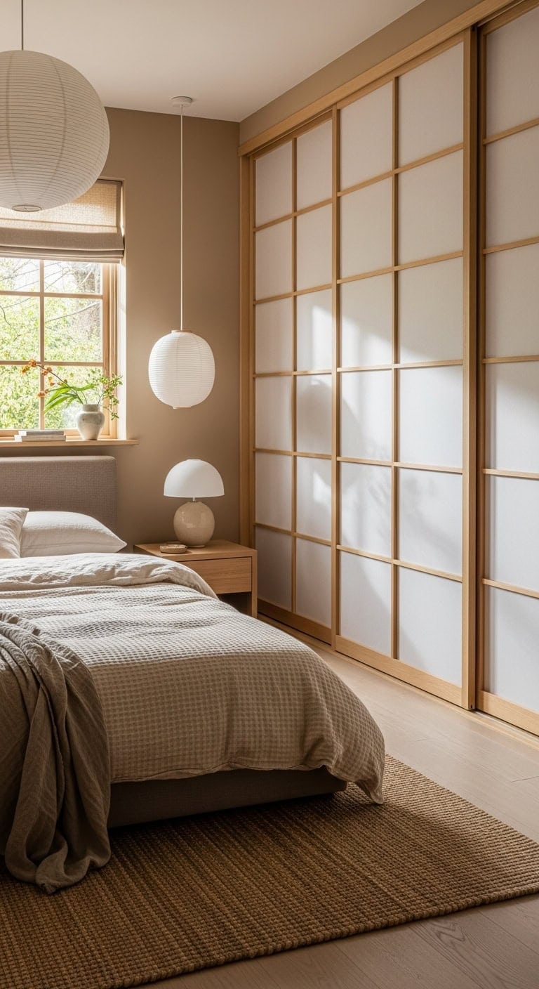 serene minimalist japanese inspired bedroom wardrobe