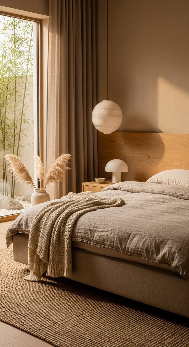 serene minimalist japanese inspired grounded bedroom