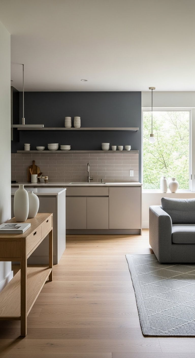 serene minimalist open concept living