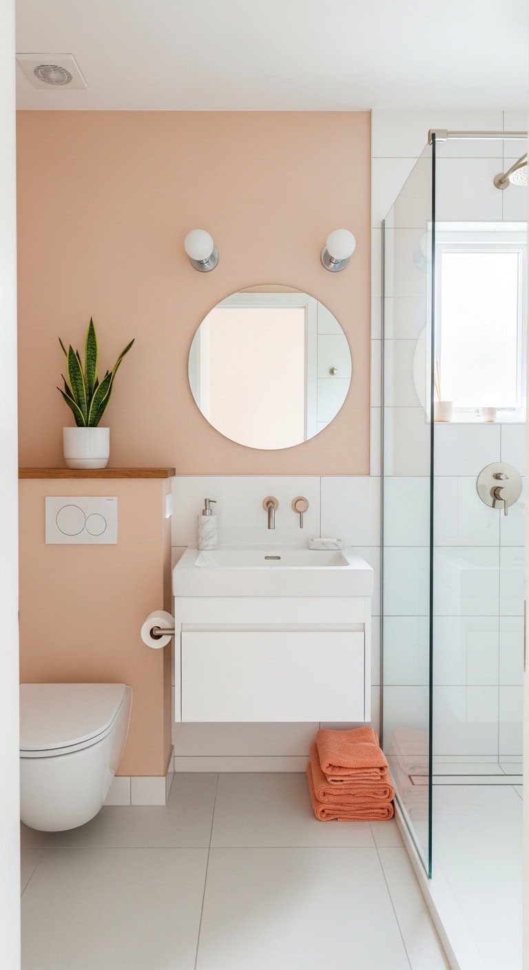 serene minimalist peach toned bathroom retreat