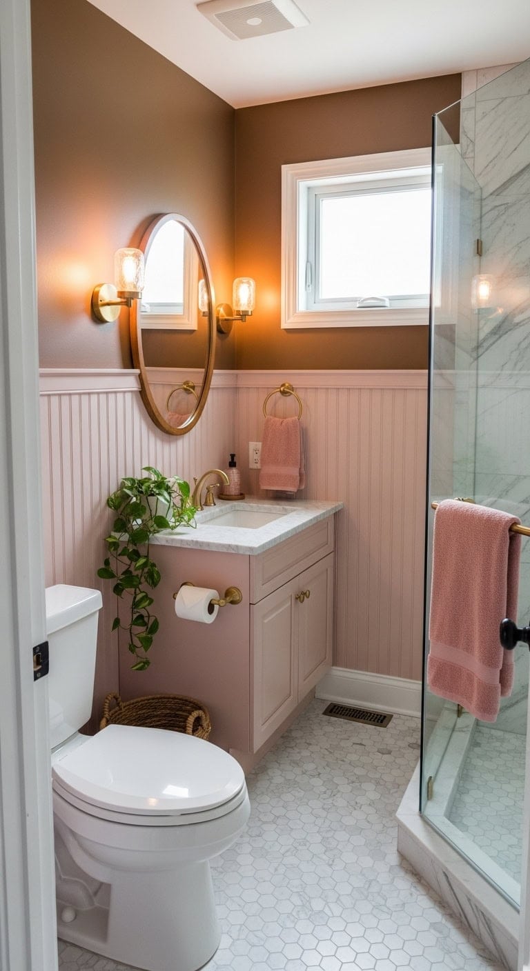 serene rose wainscoting sophisticated brown walls